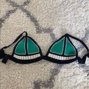Green and white triangl bikini top